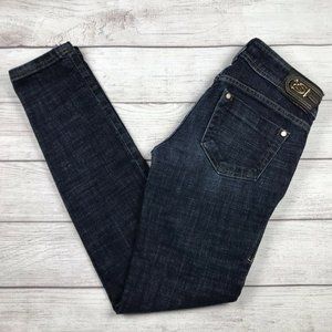 BEBE Women's Blue Double Button Skinny Stretch Straight Leg Jeans Size 28